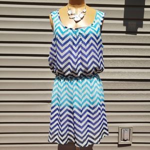 Blue Chevron Chiffon Sun Dress Size Xlarge